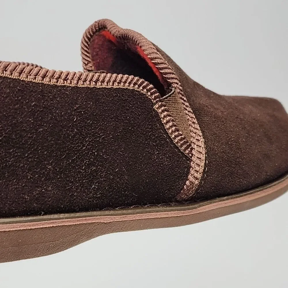 Sioux Mox Slippers Brown Suede Men Sz 11 Blak Red Check Fleece Line Flat Slip-On